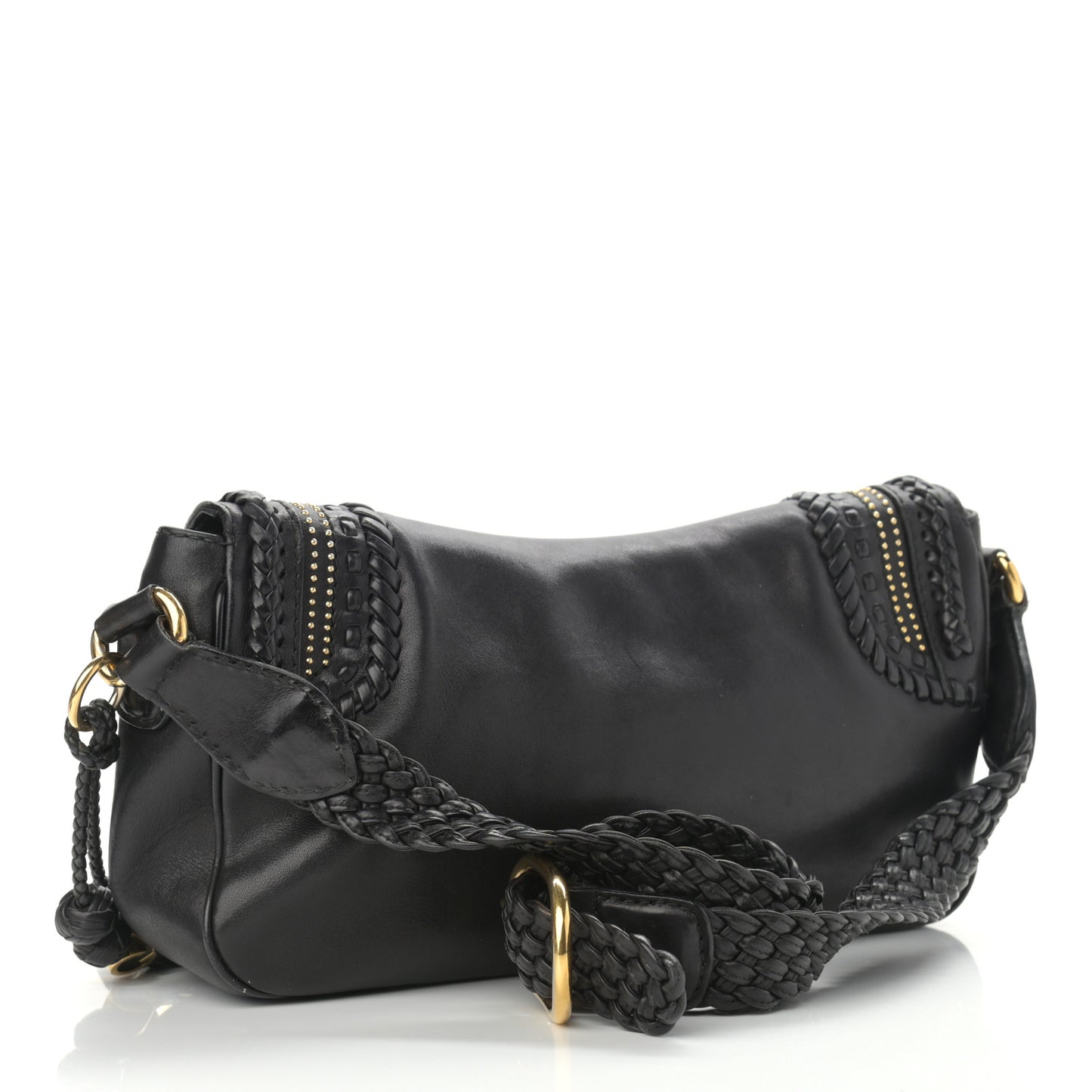 Calfskin Handmade Medium Flap Shoulder Bag Black