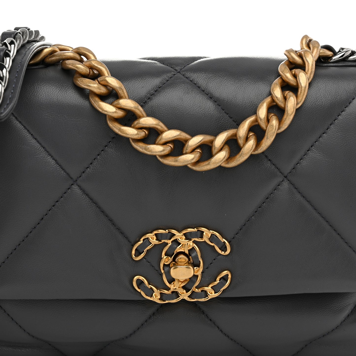 Lambskin Quilted Medium Chanel 19 Flap Dark Grey