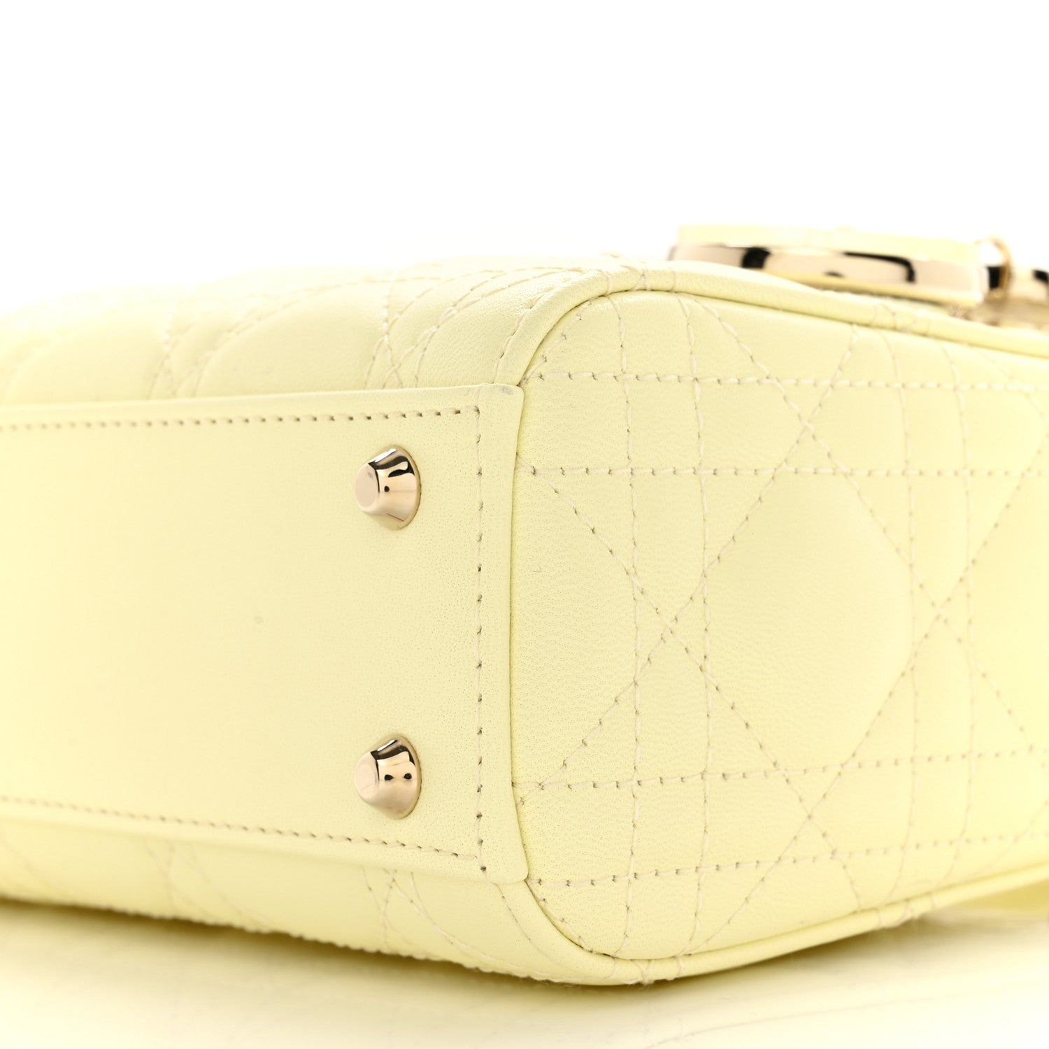 Christian Dior Lambskin Cannage Mini Lady Dior Soft Yellow 10 of 11