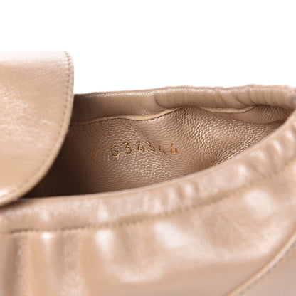 Chanel Laminated Lambskin Womens Quilted Elastic CC Moccasin Loafers 34.5 Beige 9 of 9