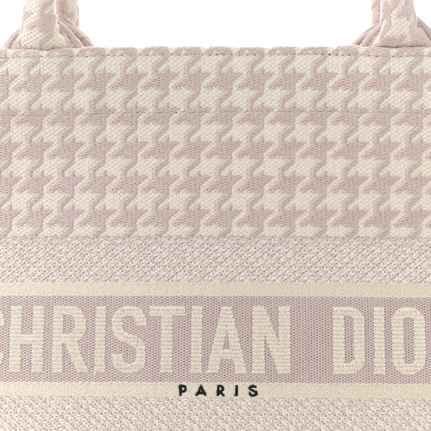 Christian Dior Canvas Macro Houndstooth Embroidered Book Tote Pink White 7 of 11