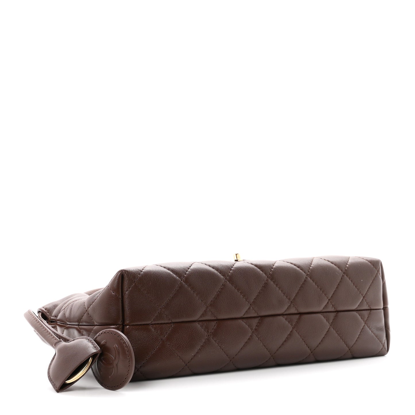Lambskin Quilted CC Drawstring Flap Clutch With Strap Brown