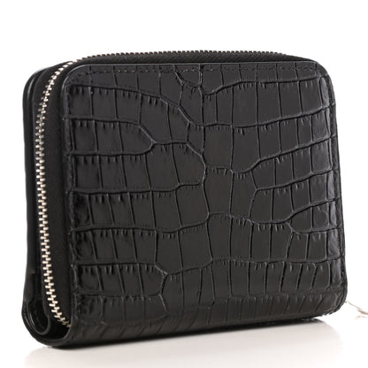 Saint Laurent Calfskin Crocodile Embossed Monogram Compact Wallet Black 3 of 8