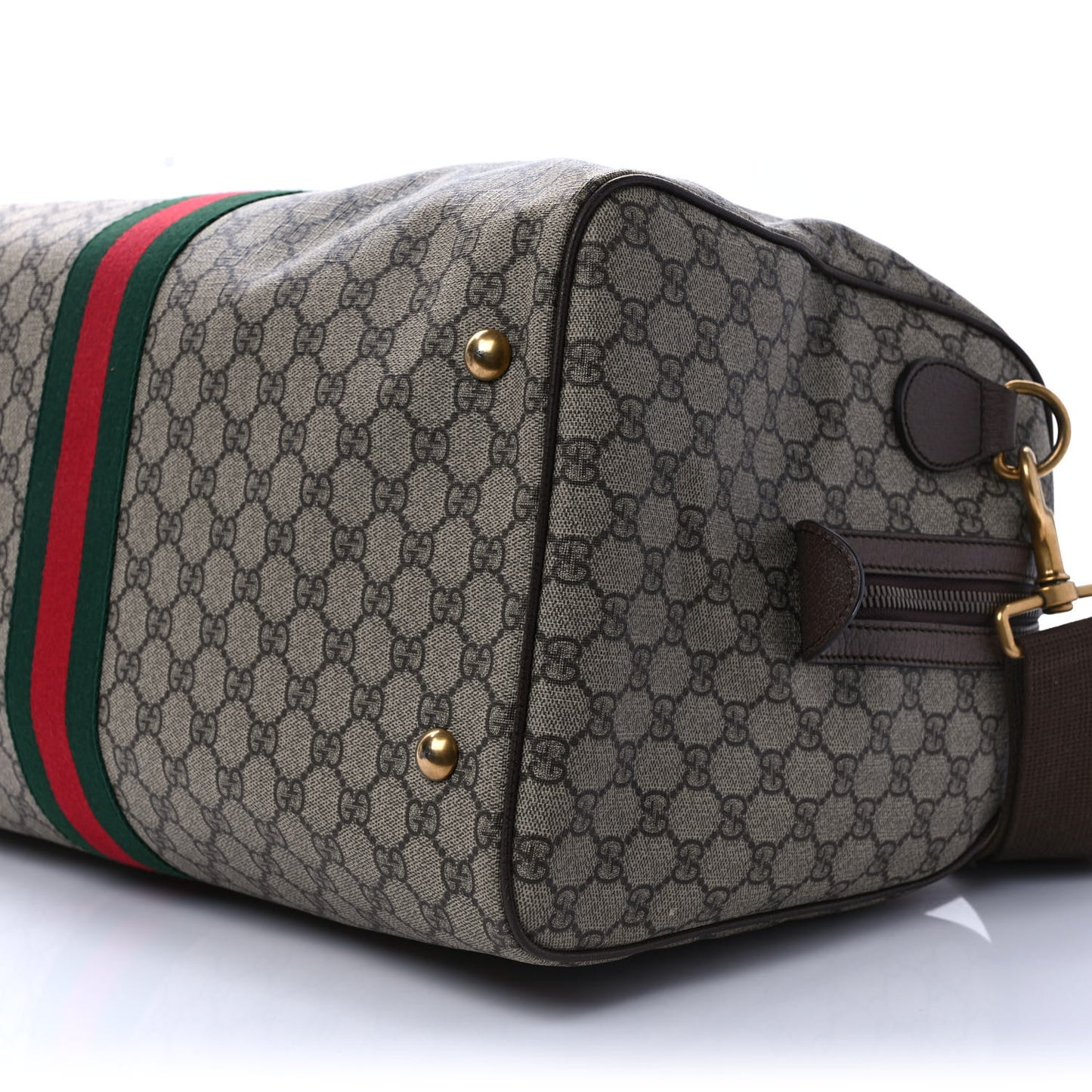 GG Supreme Monogram Textured Dollar Calfskin Web Medium Ophidia Carry-On Duffle Bag Beige Ebony New Acero
