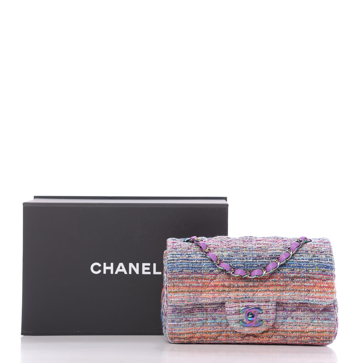 Tweed Quilted Mini Rectangular Flap Blue Pink Orange
