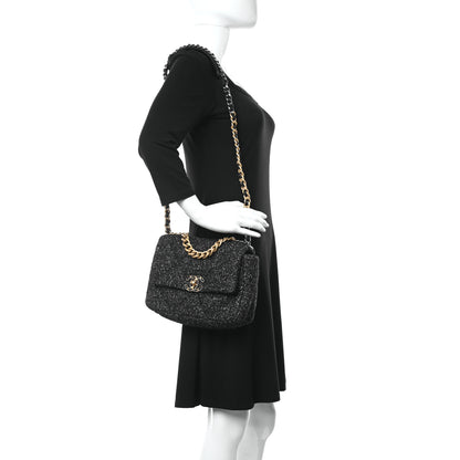 Chanel Tweed Quilted Medium Chanel 19 Flap Black Grey 2 of 11