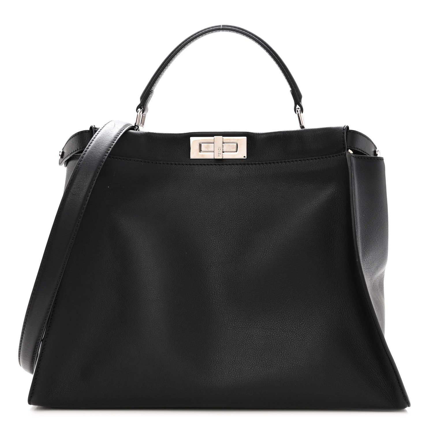 Fendi Vitello Dolce Marmol Patent Crocodile Trapuntata Large Peekaboo Iconic Satchel Black Fumo 1 of 10