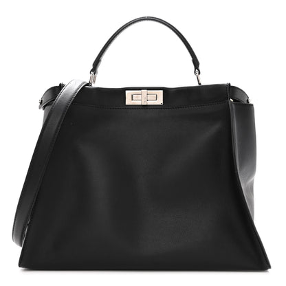 Fendi Vitello Dolce Marmol Patent Crocodile Trapuntata Large Peekaboo Iconic Satchel Black Fumo 1 of 10