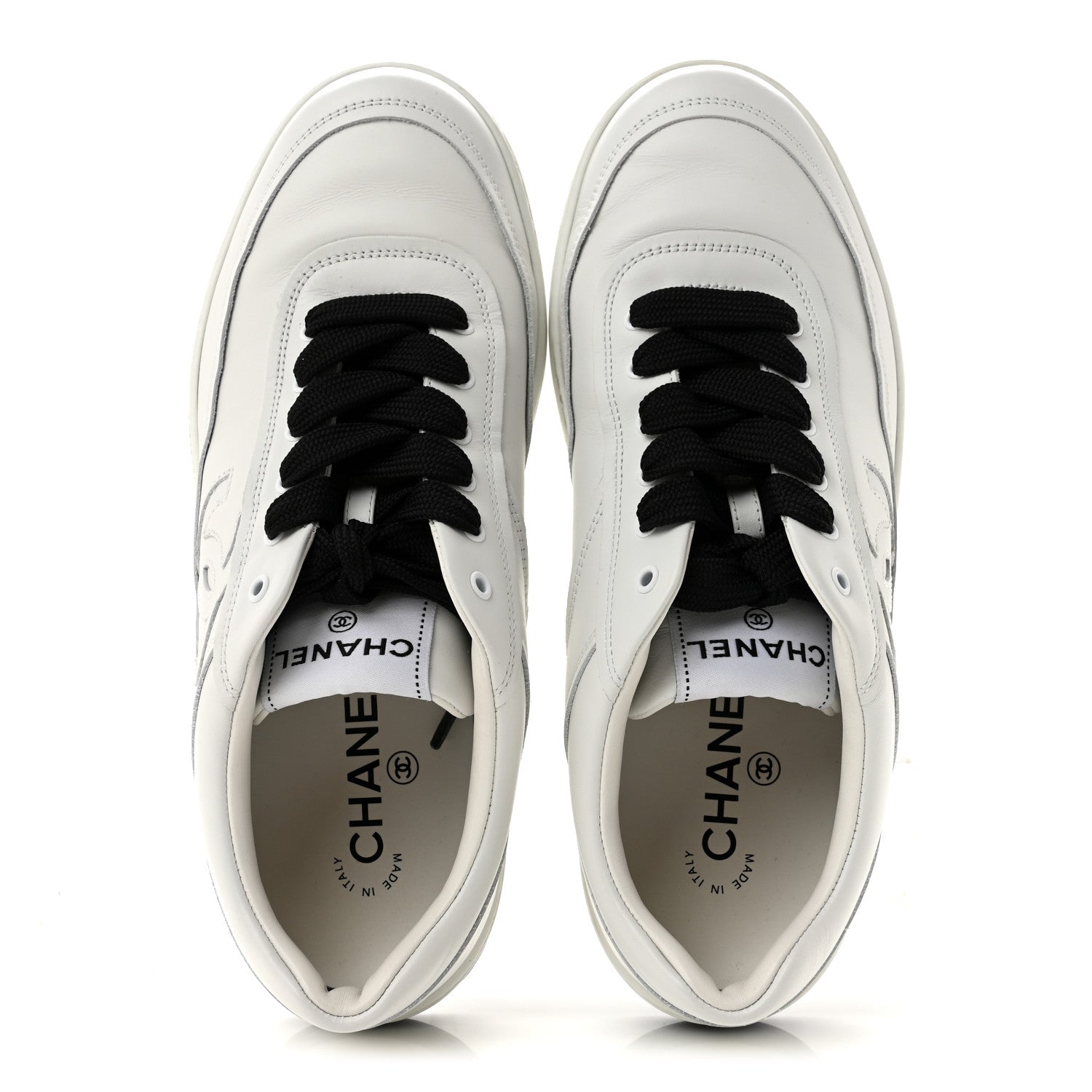 Chanel Calfskin CC Womens Sneakers 40 White Black 2 of 10