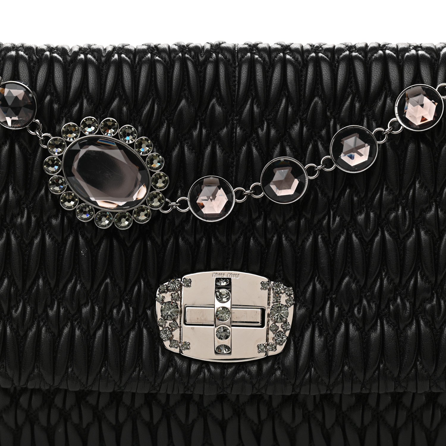Miu Miu Nappa Matelasse Crystal Flap Clutch Black 7 of 10
