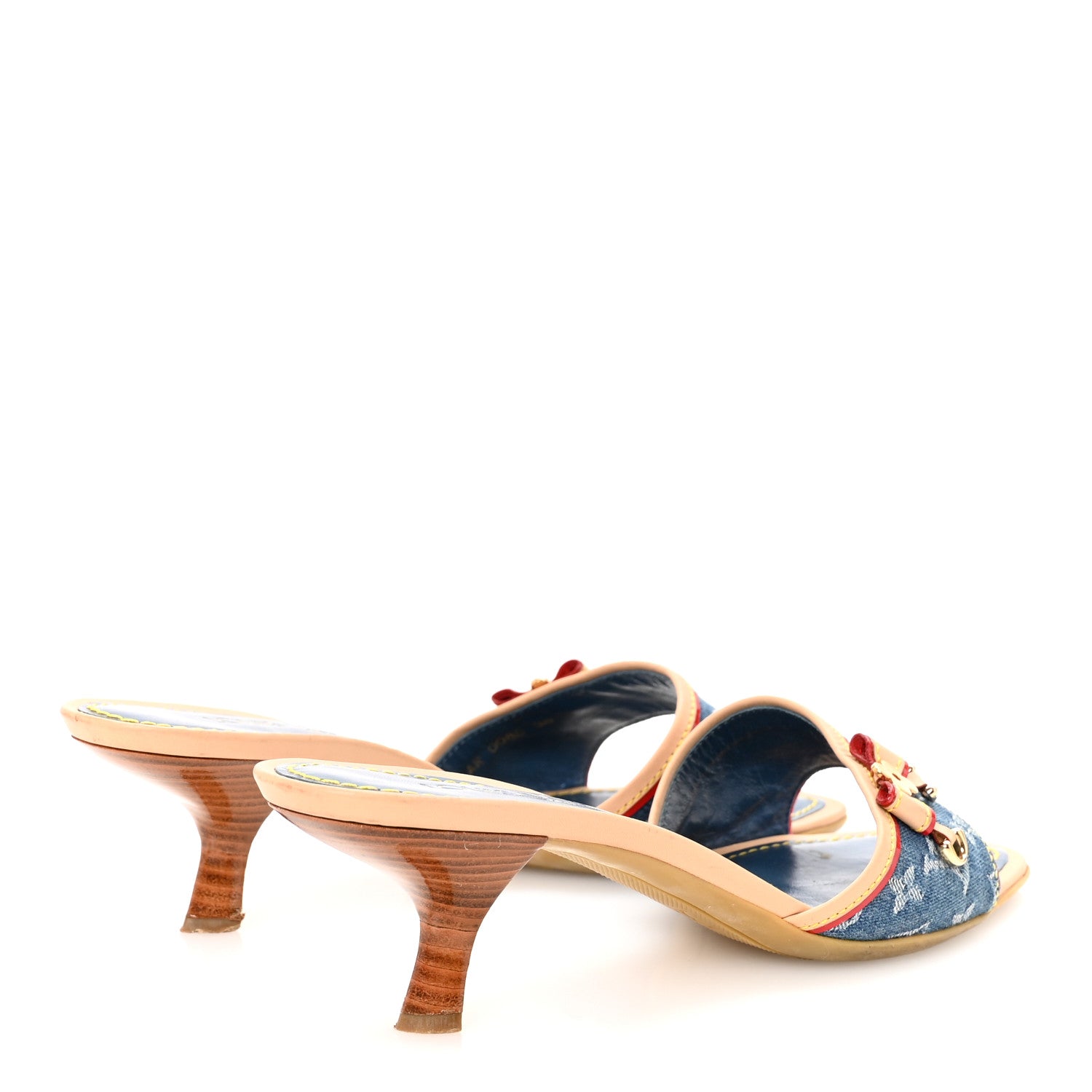 Louis Vuitton Denim Monogram Victim Mules Peep Toe Heels 38 5 of 9
