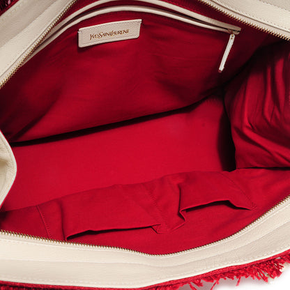 Saint Laurent Leather Linen Fringe Medium Cabas ChYc Red 6 of 9