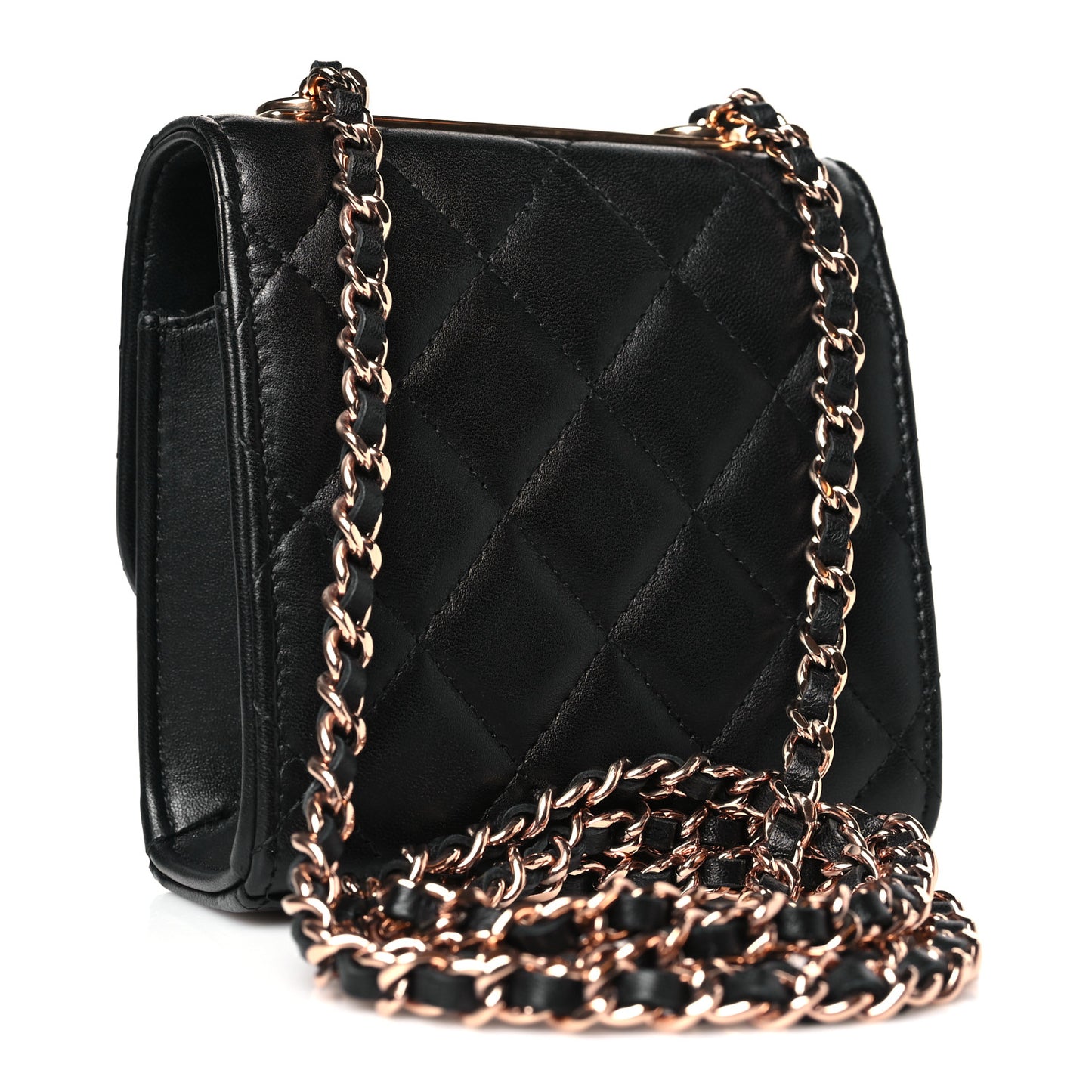 Lambskin Quilted Mini Trendy CC Chain Wallet Black