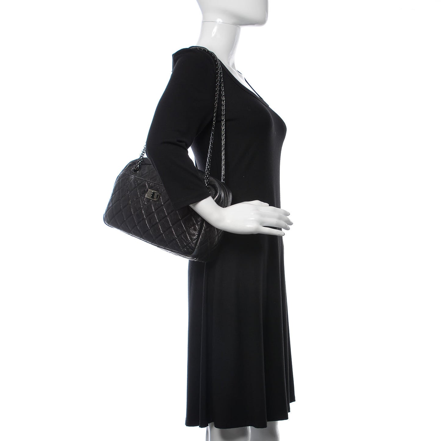 Metallic Aged Calfskin Quilted Medium Reissue Camera Case Black