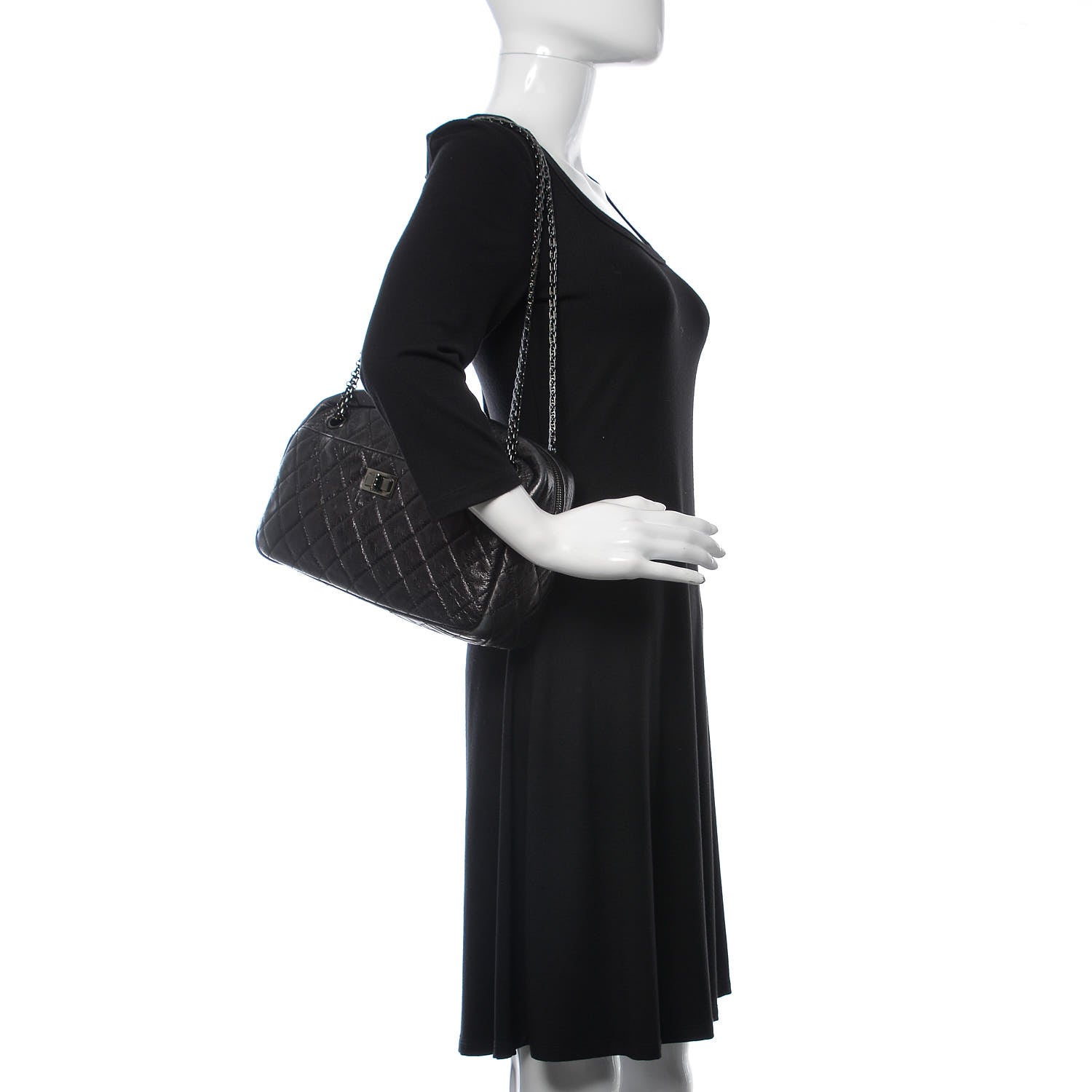 Chanel Metallic Aged Calfskin Quilted Medium Reissue Camera Case Black 2 of 9