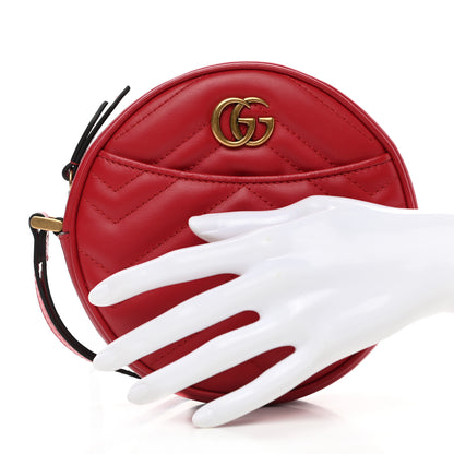 Gucci Calfskin Matelasse GG Marmont Round Wrist Wallet Hibiscus Red 2 of 12