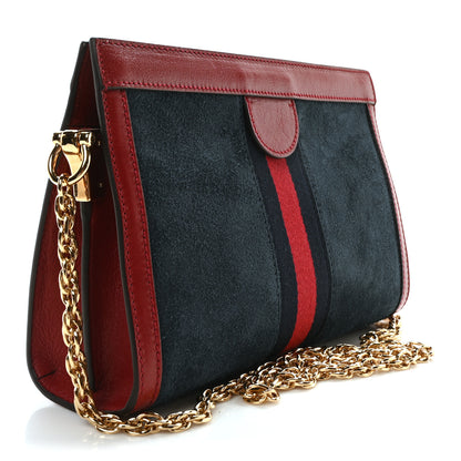 Gucci Suede Calfskin Web Small Ophidia Chain Shoulder Bag New Blue Romantic Cherry 3 of 10