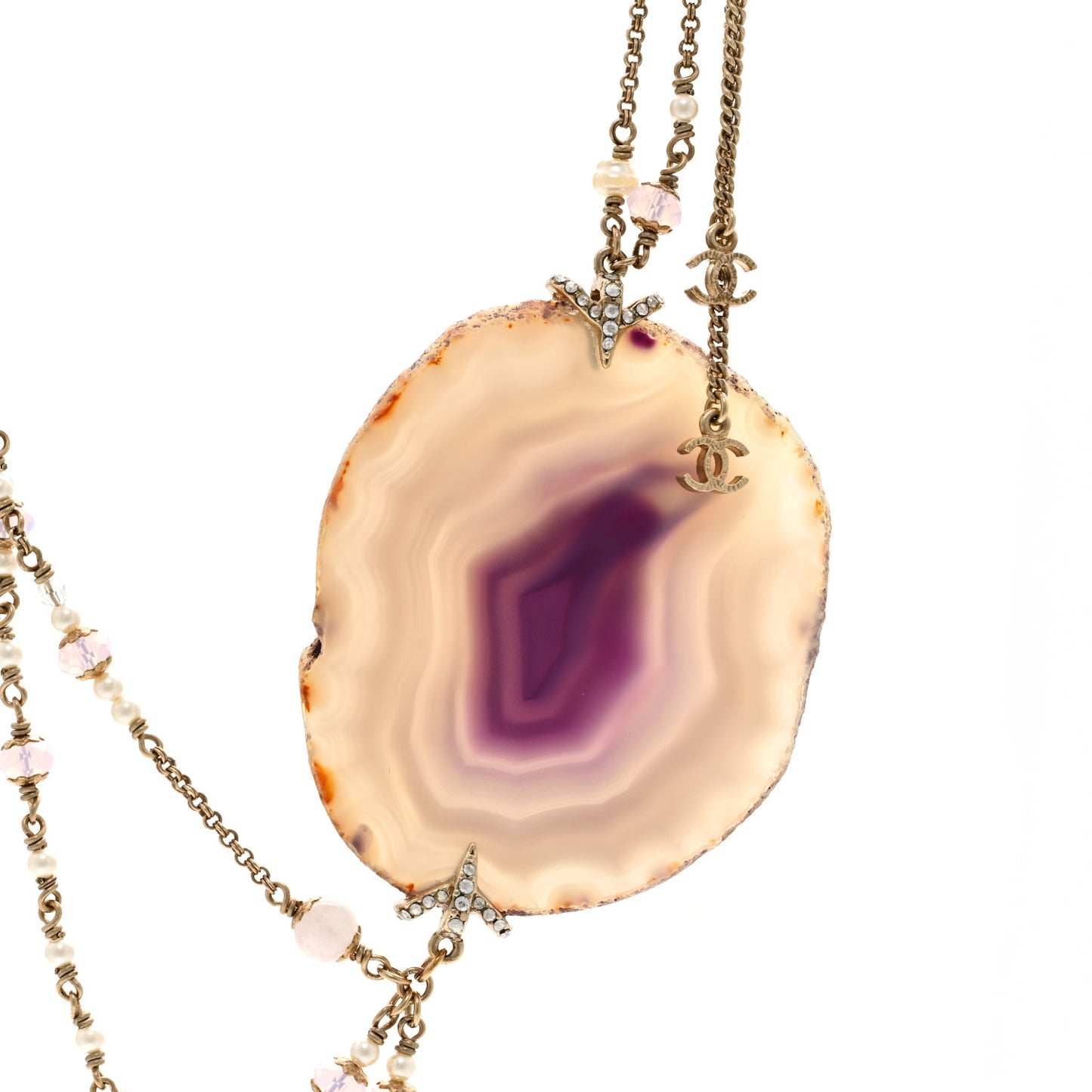 Beaded Quartz Amethyst Crystal CC Chain Necklace Gold Purple
