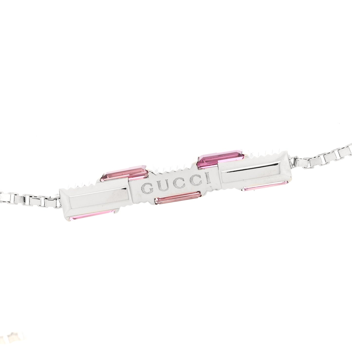 18K White Gold Pink Tourmaline Link to Love Bar Necklace