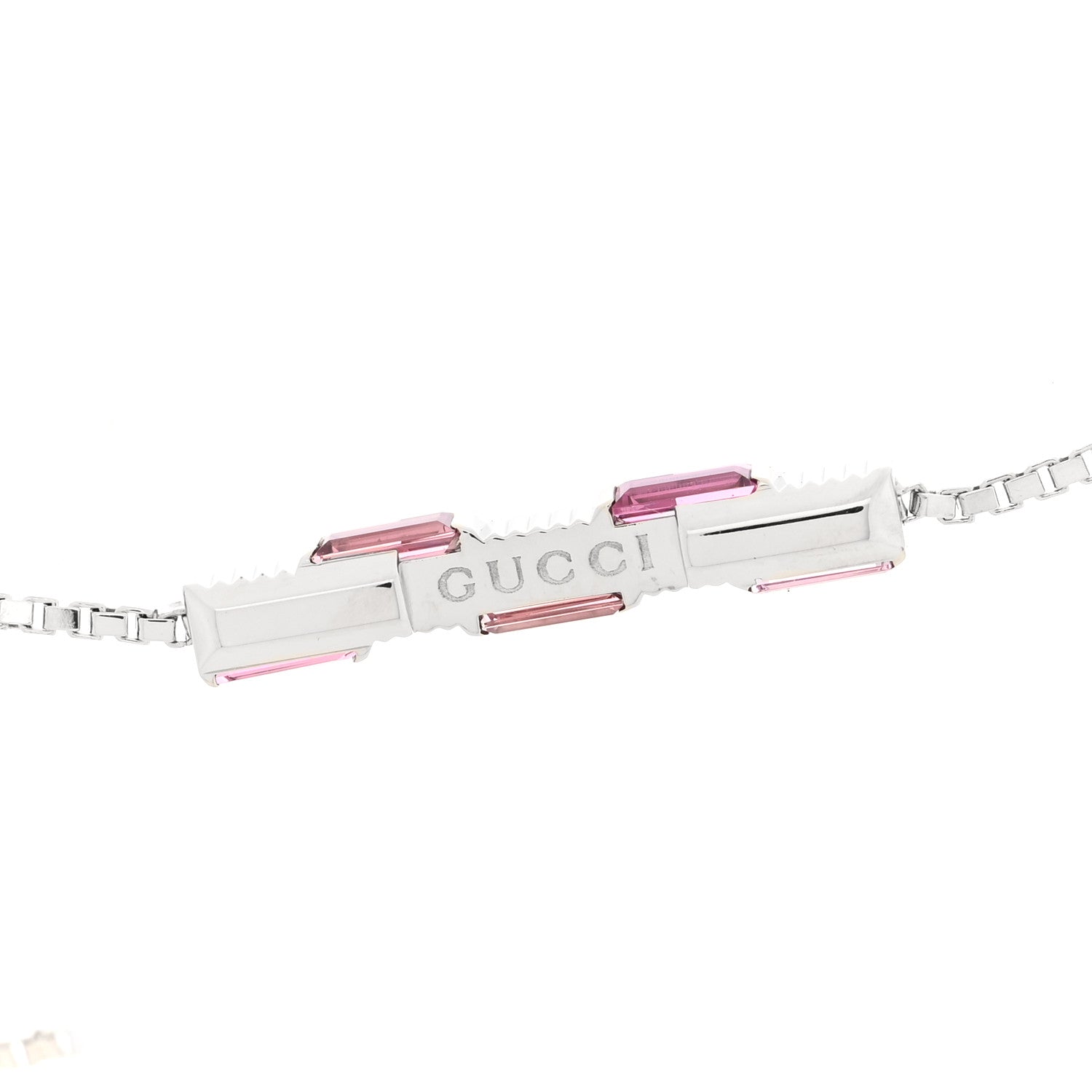 Gucci 18K White Gold Pink Tourmaline Link to Love Bar Necklace 5 of 6