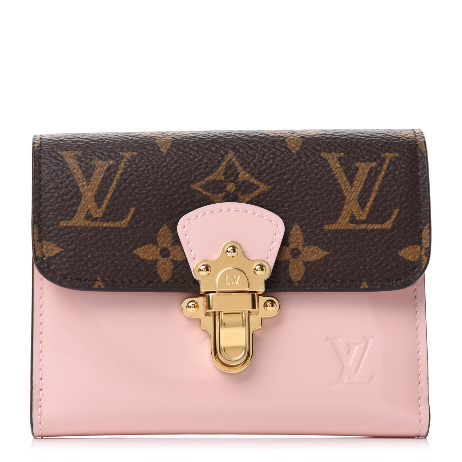 Louis Vuitton Patent Calfskin Monogram Cherrywood Compact Wallet Rose Ballerine 1 of 8