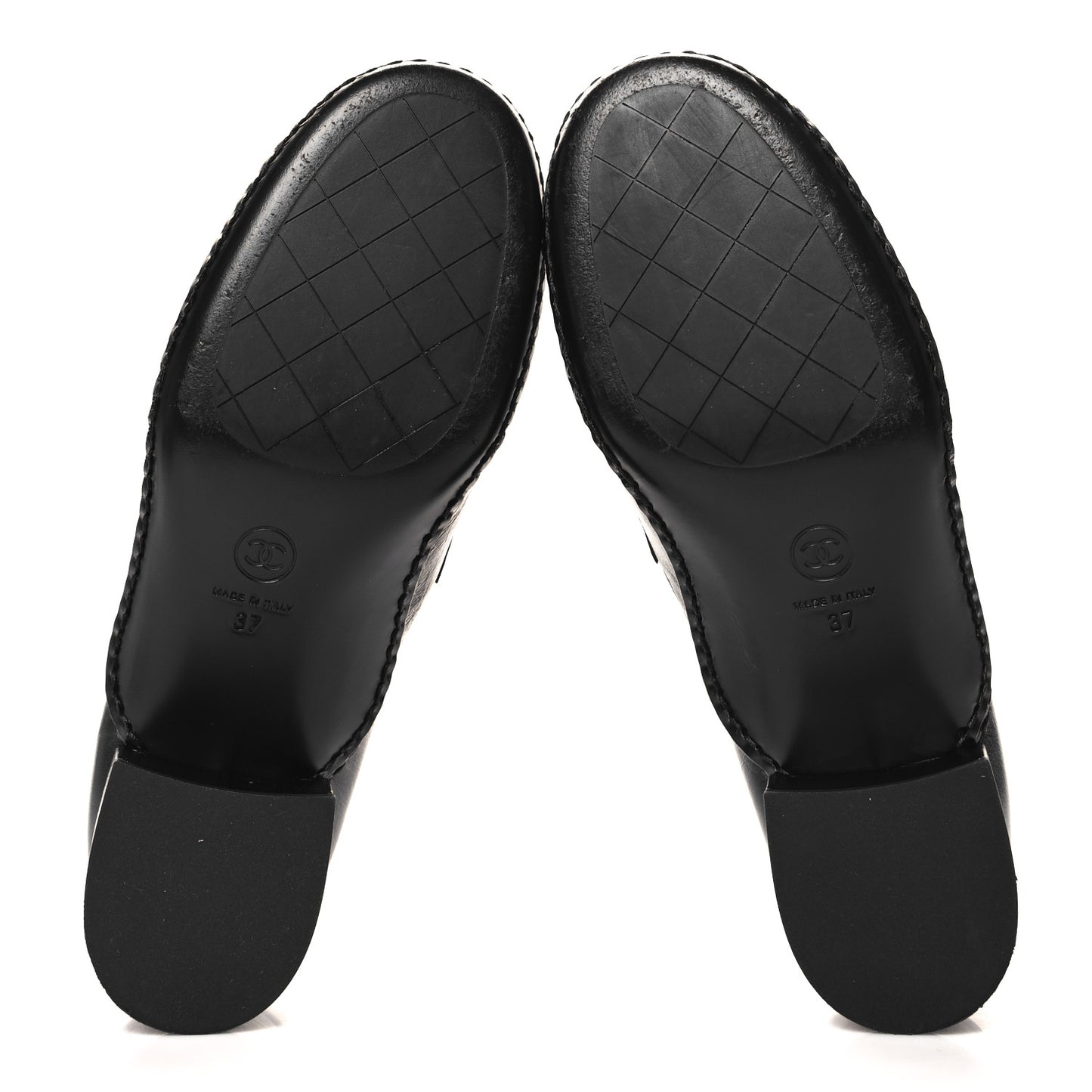 Shiny Calfskin Metal CC Loafers 37 Black