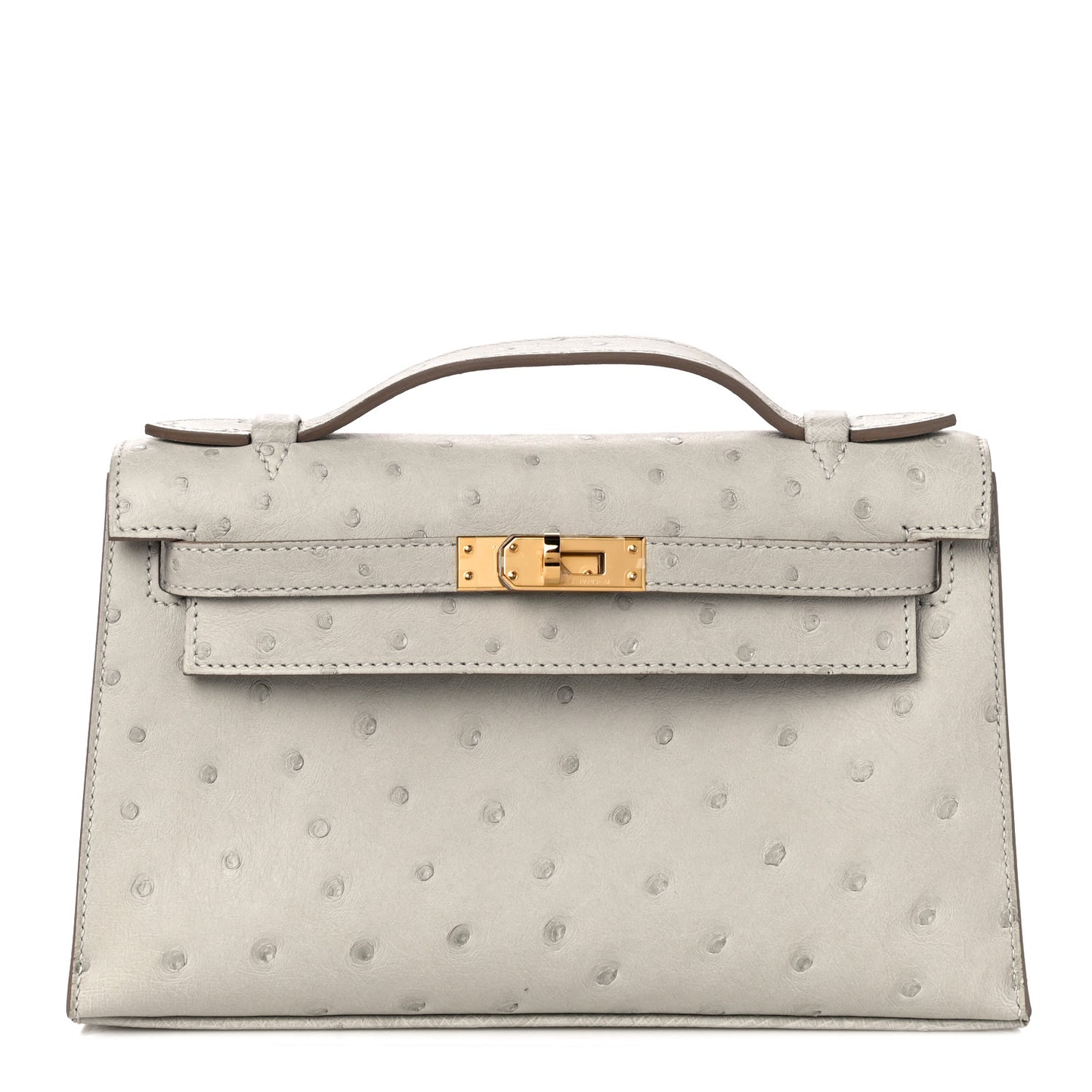 Ostrich Kelly Pochette Clutch Gris Perle