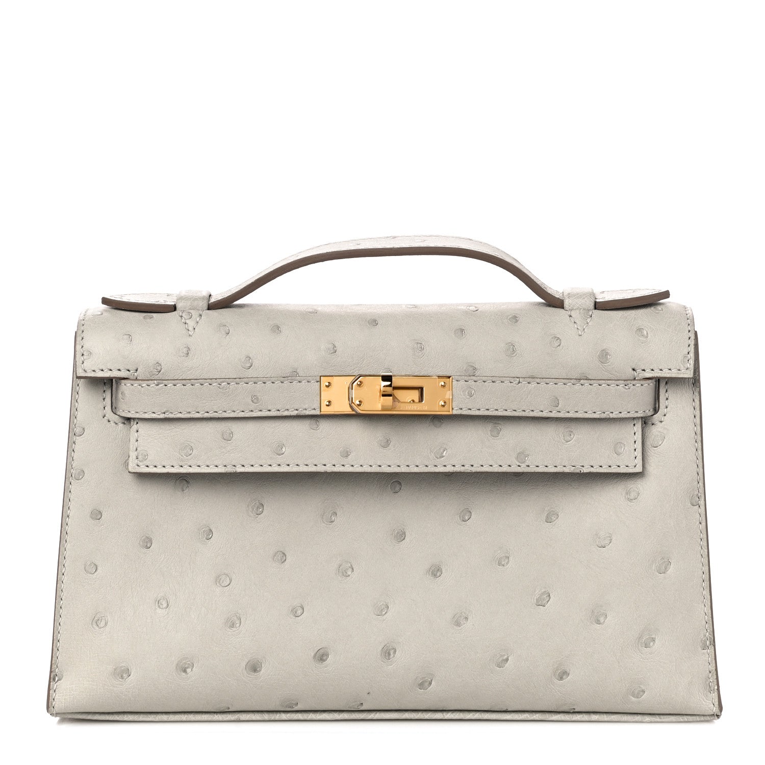 Hermes Ostrich Kelly Pochette Clutch Gris Perle 1 of 13