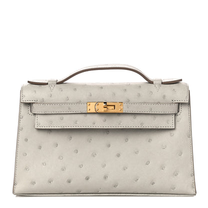 Hermes Ostrich Kelly Pochette Clutch Gris Perle 1 of 13