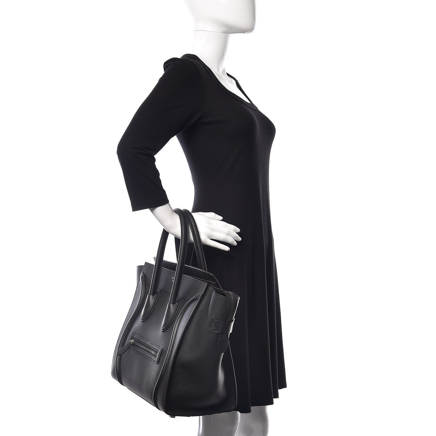 Celine Drummed Calfskin Mini Luggage Black 2 of 9