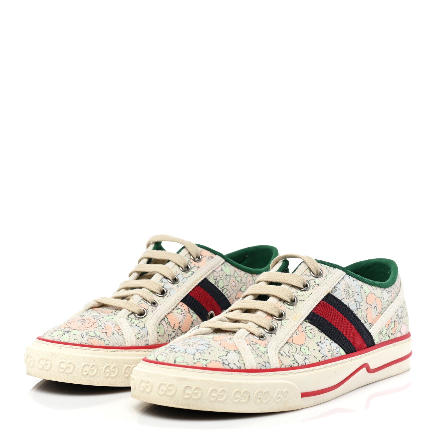 Gucci X LIBERTY OF LONDON Canvas Web Tracy Print Womens 1977 Tennis Sneakers 38.5 Mint Peach Mystic White 3 of 7