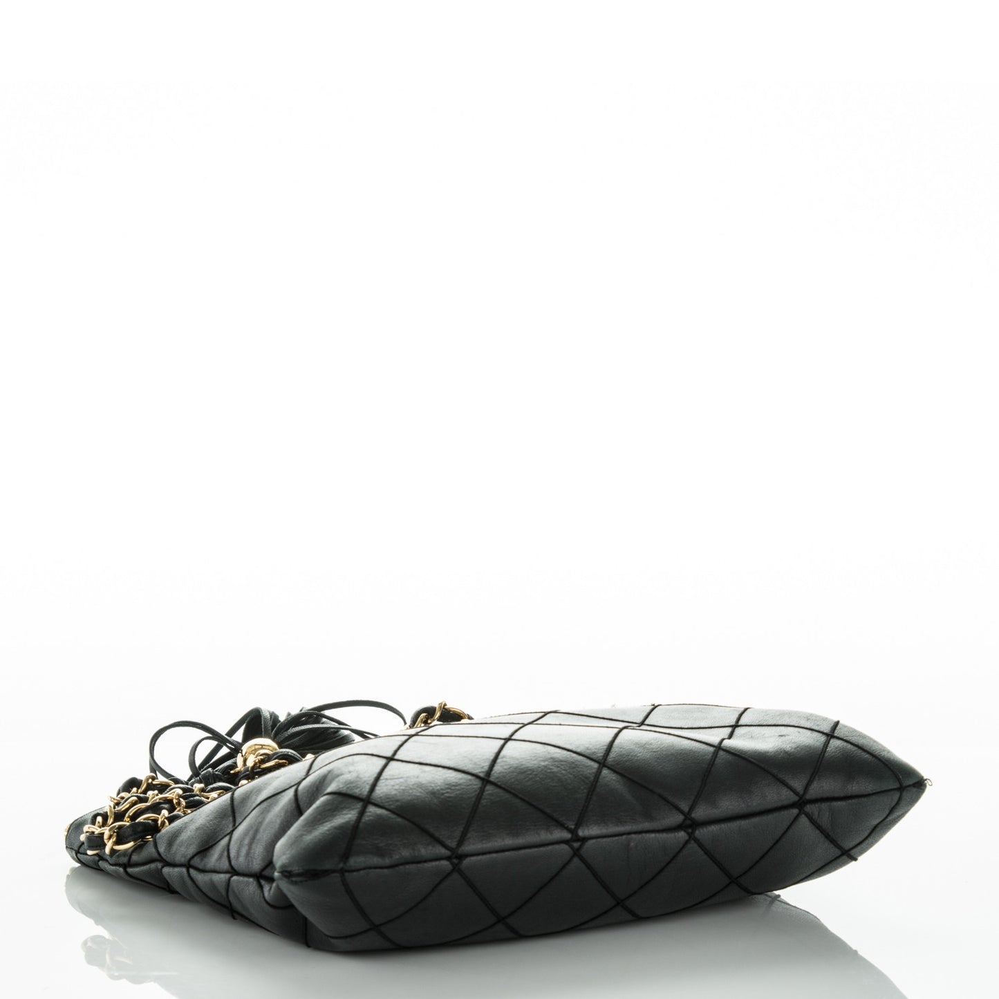 Lambskin Stitched Tassel Crossbody Black