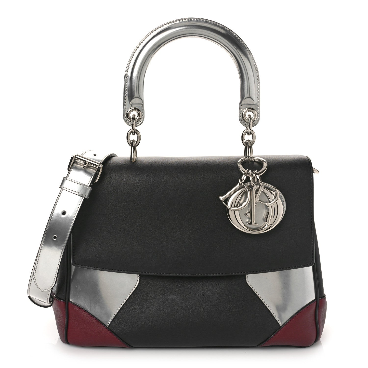 Christian Dior Metallic Patent Smooth Calfskin Small Tri-Color Be Dior Flap Black Silver 1 of 9