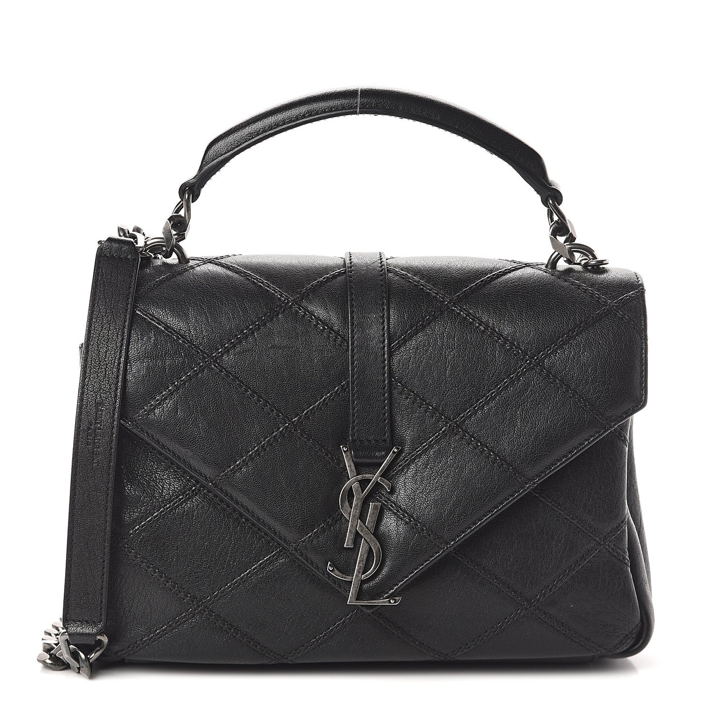 Calfskin Matelasse Diamond Quilted Monogram Medium College Bag Black