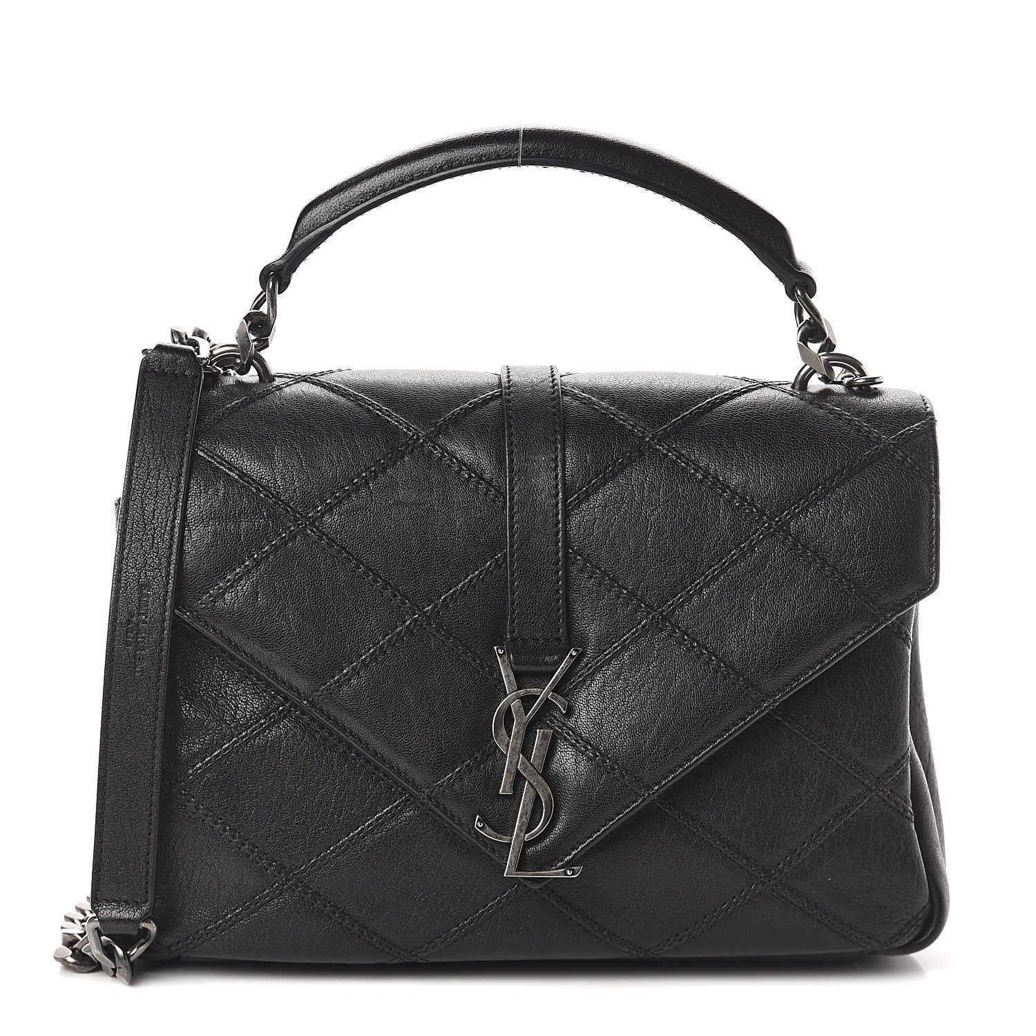 Saint Laurent Calfskin Matelasse Diamond Quilted Monogram Medium College Bag Black 1 of 8