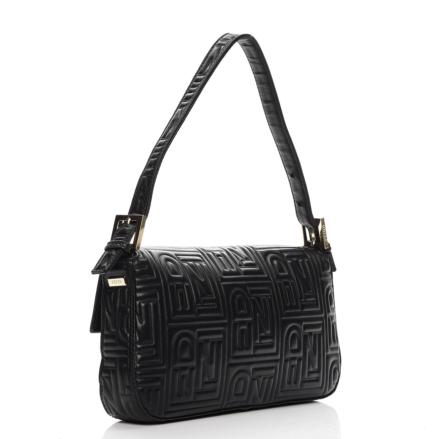 Fendi Nappa Logo Embossed Baguette Black 3 of 9