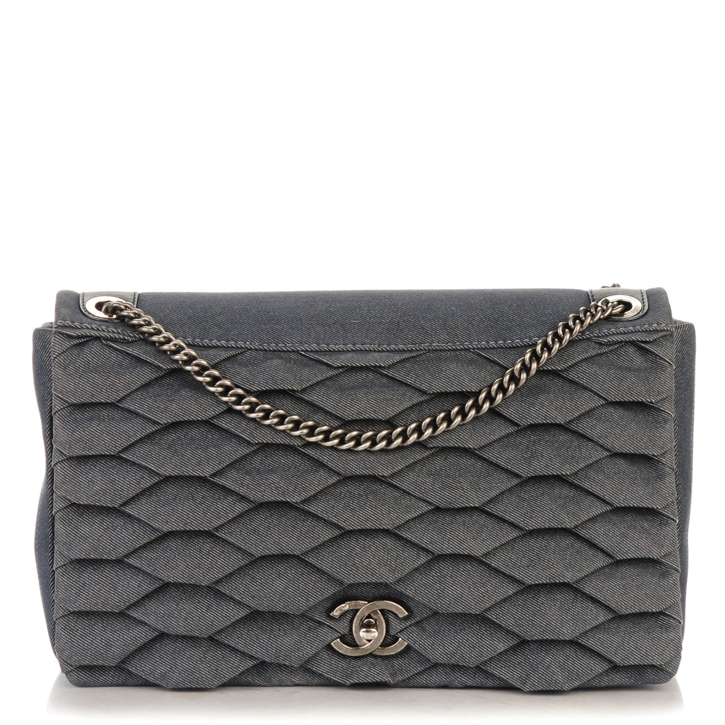 Denim Pleated Denim Turtle Flap Dark Blue
