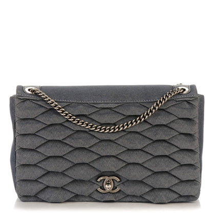 Chanel Denim Pleated Denim Turtle Flap Dark Blue 1 of 7