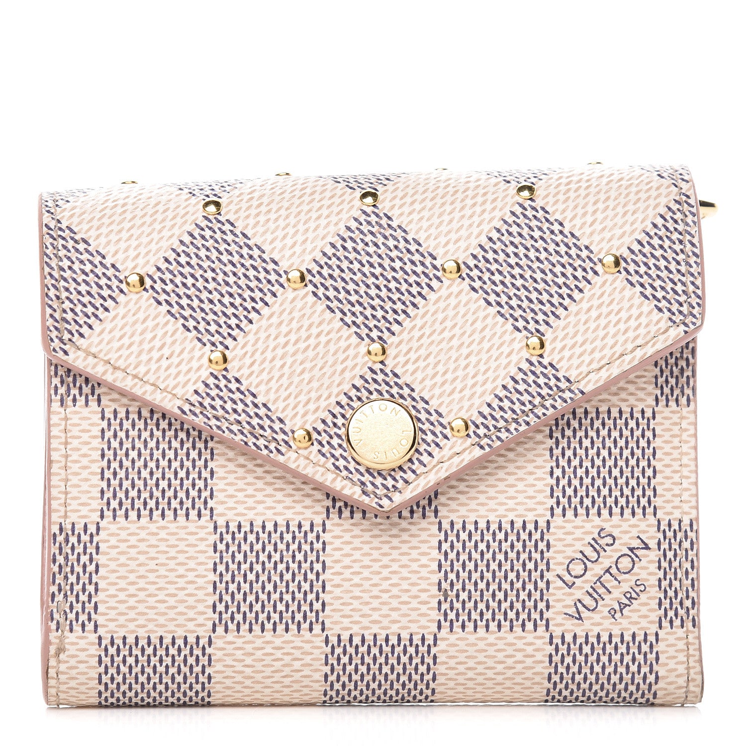 Louis Vuitton Damier Azur Studded Zoe Wallet Rose Ballerine 1 of 15