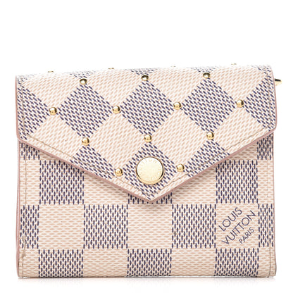 Louis Vuitton Damier Azur Studded Zoe Wallet Rose Ballerine 1 of 15