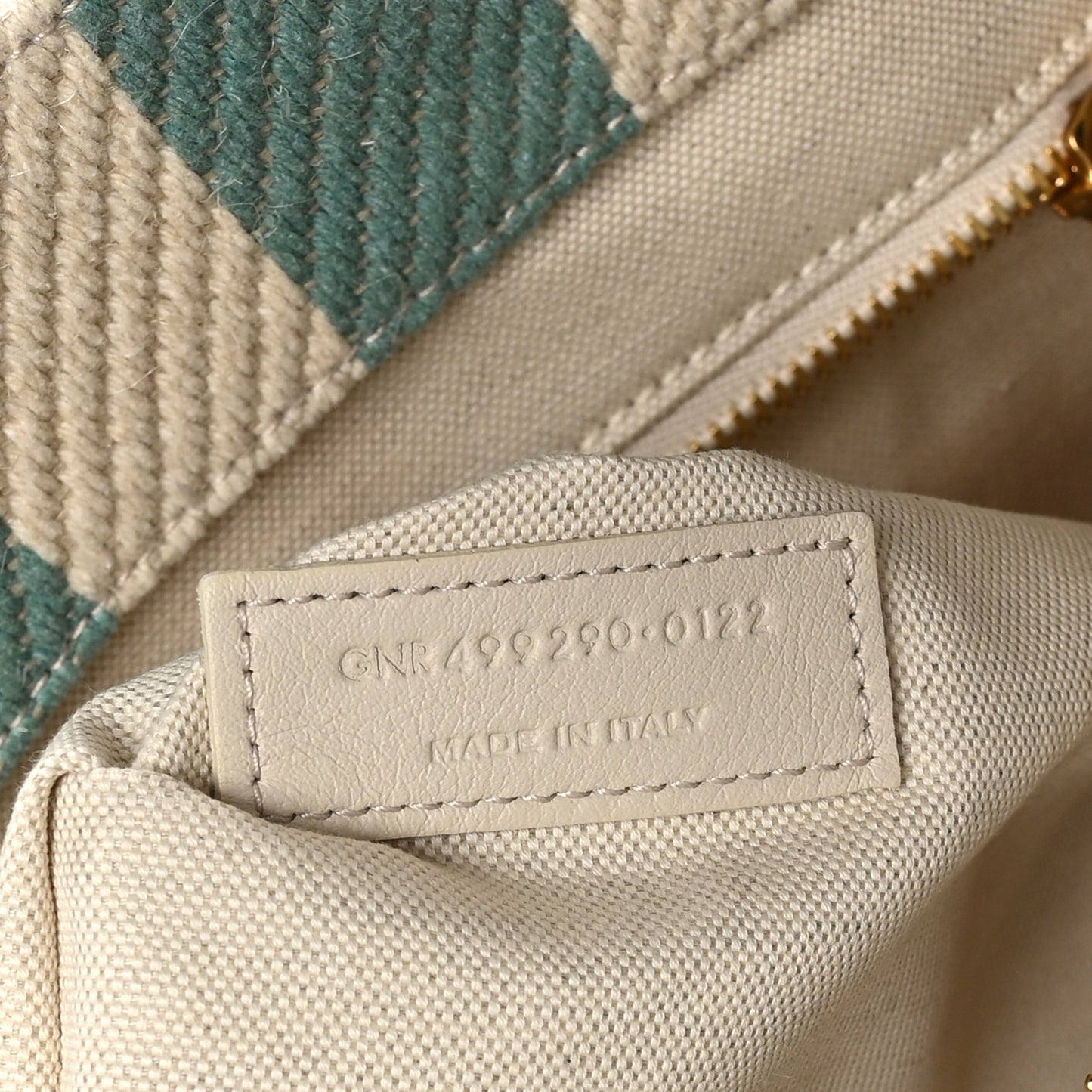 Cotton Linen Calfskin Striped Rive Gauche Tote Water Green