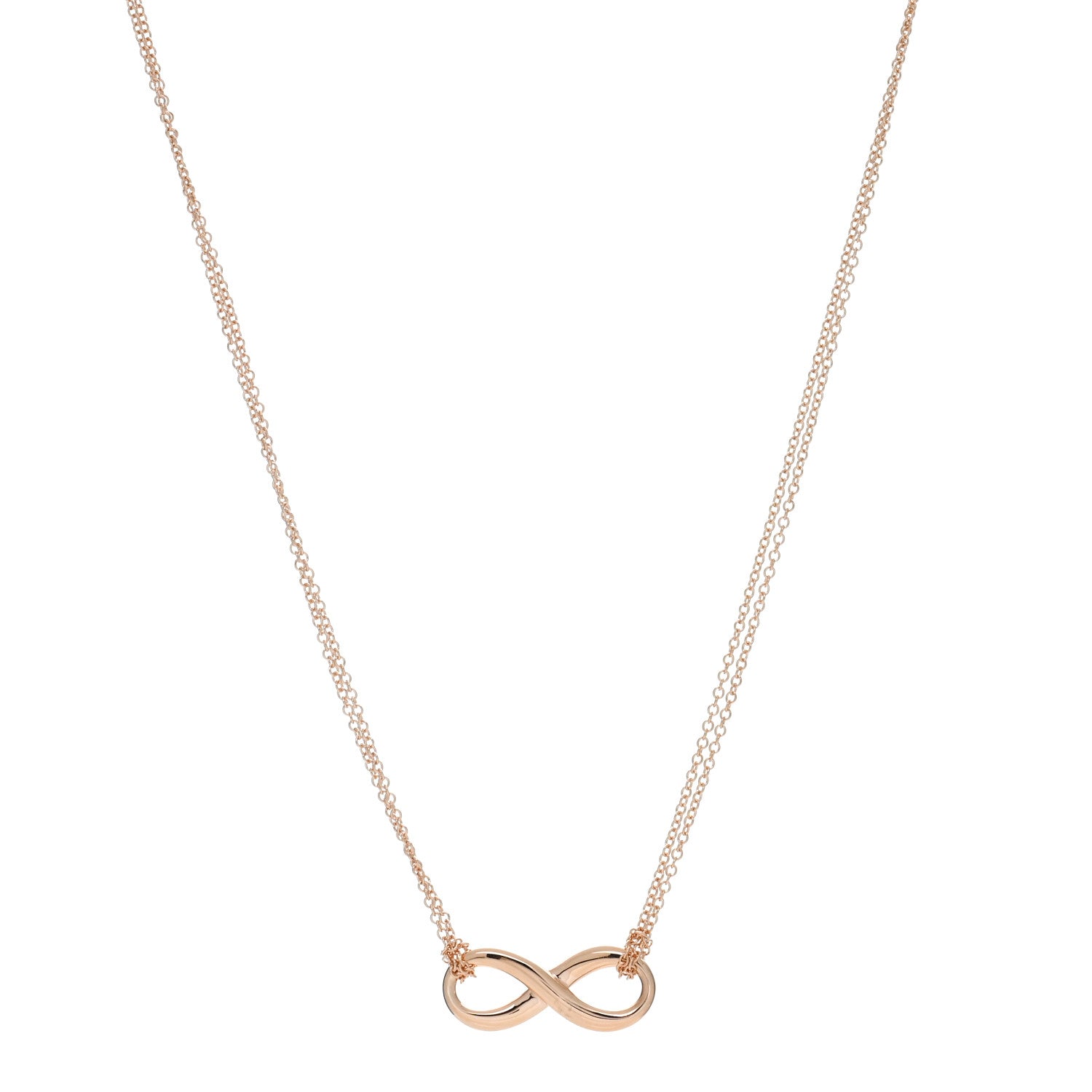 Tiffany 18K Rose Gold Infinity Double Chain Pendant Necklace 1 of 4