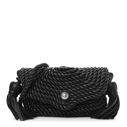 Bottega Veneta Lambskin Torchon Tasseled Twisted Shoulder Bag Black 1 of 8