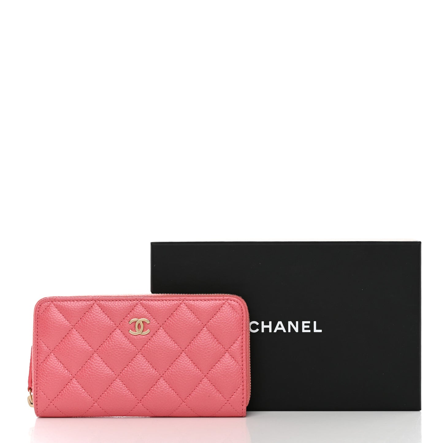Iridescent Caviar Quilted Medium Zip Around Wallet Pink