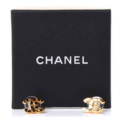 Chanel Metal CC Paris Button Stud Earrings Gold 5 of 5
