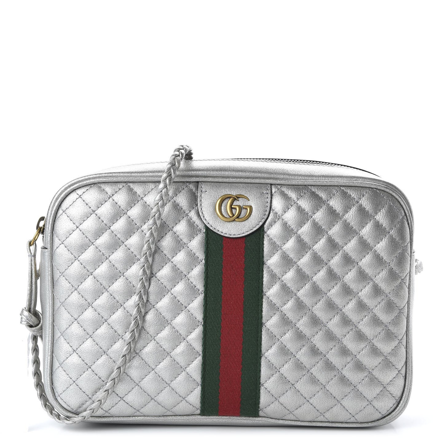 Laminated Nappa Web Trapuntata Small GG Shoulder Bag Argento