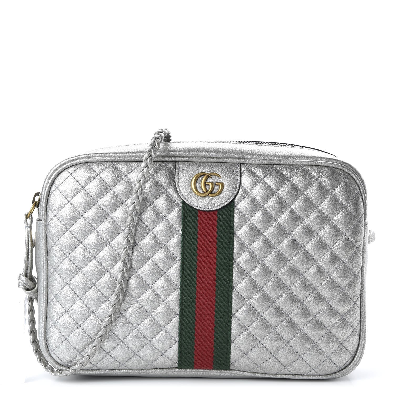 Gucci Laminated Nappa Web Trapuntata Small GG Shoulder Bag Argento 1 of 11