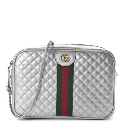 Gucci Laminated Nappa Web Trapuntata Small GG Shoulder Bag Argento 1 of 11