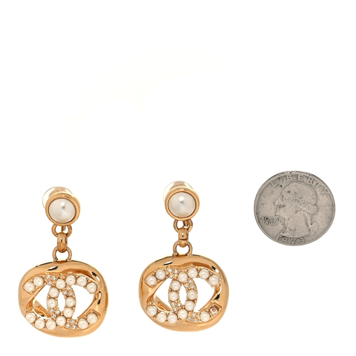 Chanel Crystal Pearl CC Drop Clip On Earrings Gold 2 of 4