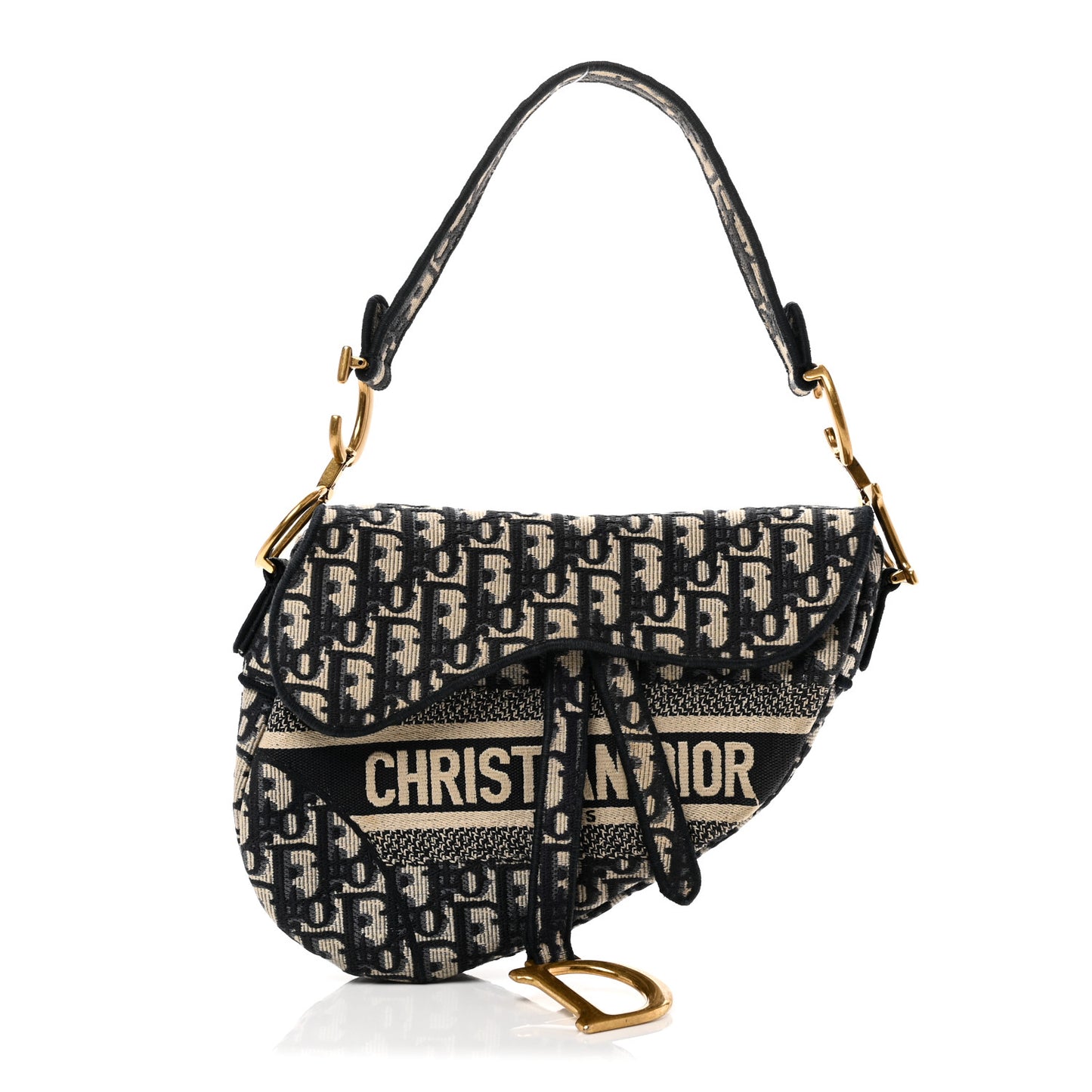 Oblique Embroidered Saddle Bag Blue
